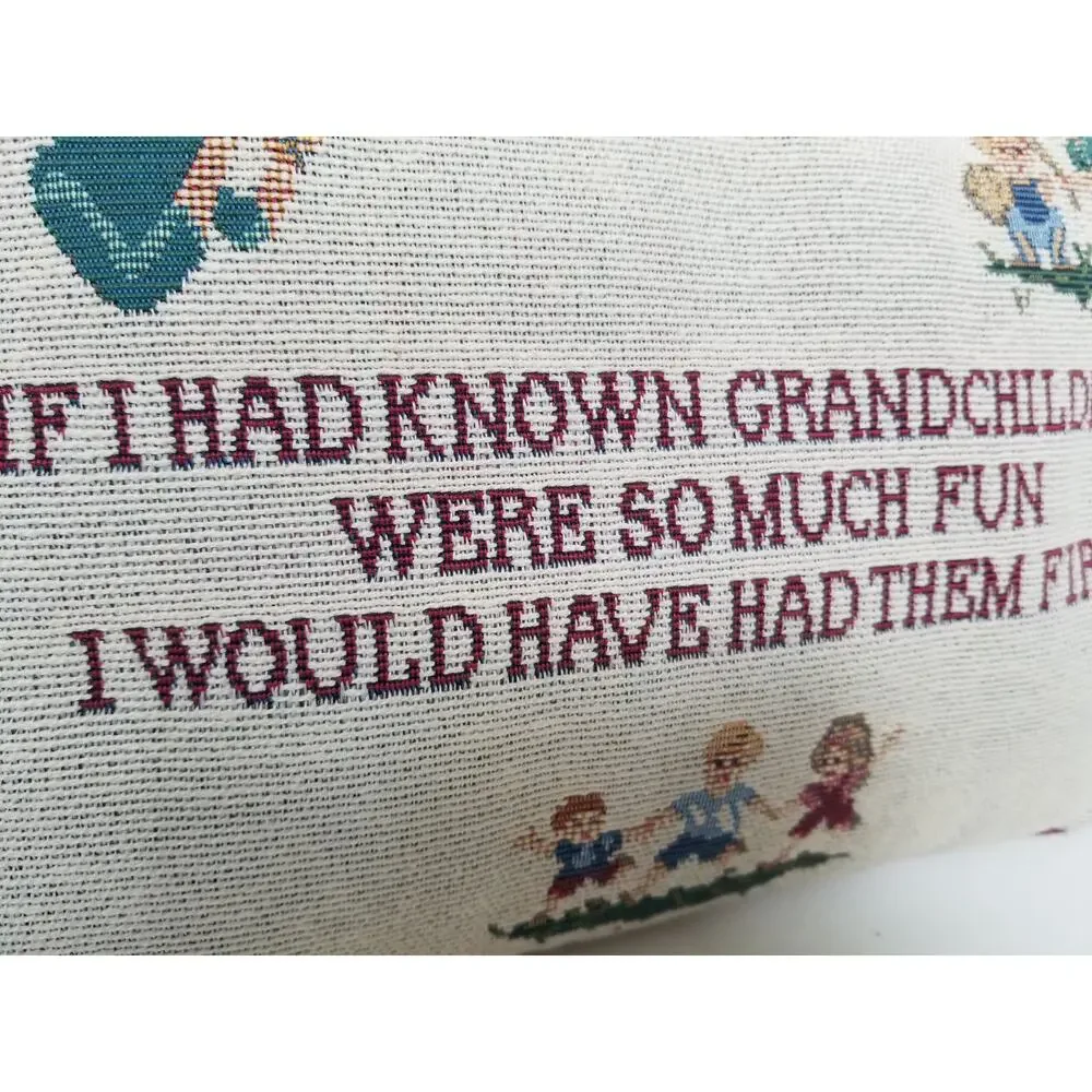 Embroidered Tapestry Throw Pillow For Grandma With Grandchildren Maroon